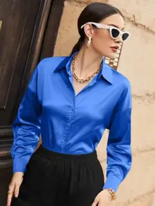 Popwings Women Blue Relaxed Opaque Casual Shirt