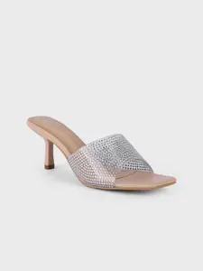 20Dresses Beige & Transparent Embellished Party Slim Heels