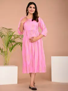 BAESD Ethnic Motifs Printed Maternity Fit & Flare Dress