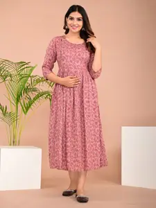 BAESD Floral Printed Gathered Anarkali Maternity Ethnic Dress