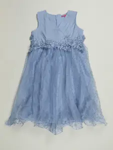 Biba Girls Self Design V-Neck Sleeveless Laced A-Line Dress