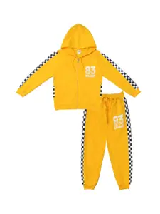 Clothe Funn Boys Cotton Hooded Jacket with Mid-Rise Track