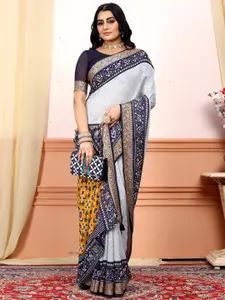 Saree mall Blue & Navy Blue Ethnic Motifs Pure Georgette Designer Patola Sarees