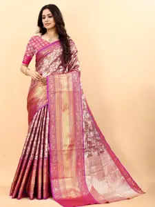 ZIBLON Peach-Coloured Art Silk Kanjeevaram Saree