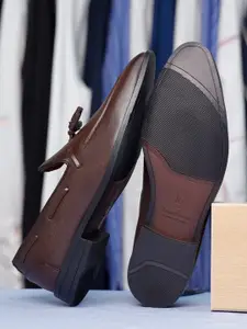 LOUIS STITCH Men Brunette Brown Formal Slip-On Tassel Mocassin Shoes