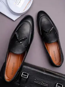 LOUIS STITCH Men Jet Black Formal Slip-On Tassel Mocassin Shoes