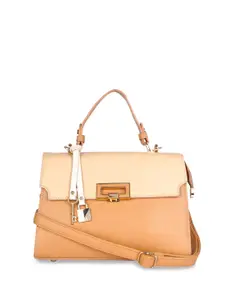 CHRONICLE Beige Colourblocked PU Swagger Satchel