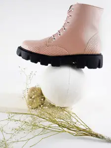 Try Me Women Mid Top Textured Platform-Heeled Regular Boots