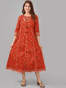 AAYUMI Floral Printed Anarkali Midi Ethnic Dress