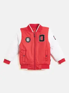 Okane Boys Red Colourblocked Lightweight Long Sleeves Fashion Jacket