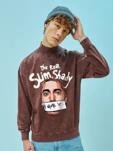 Bewakoof Maroon Real Slim Shady Printed Mock Collar Oversized Pullover Sweatshirt