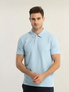 Snitch Blue Polo Collar Short Sleeves Slim Fit T-shirt