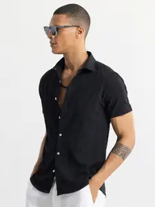 Snitch Classic Slim Fit Textured Self Design Casual Shirt