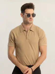 Snitch Beige Polo Collar Slim Fit T-shirt