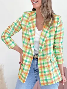 StyleCast Yellow Checked Notched Lapel Collar Single-Breasted Blazer