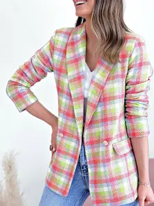 StyleCast Pink Checked Notched Lapel Collar Single-Breasted Blazer