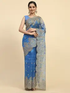 Vastrasky Global Floral Embroidered Sequinned Organza Saree