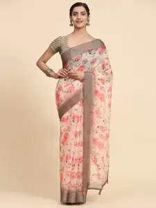 Vastrasky Global Cream-Coloured Embellished Embroidered Silk Cotton Saree