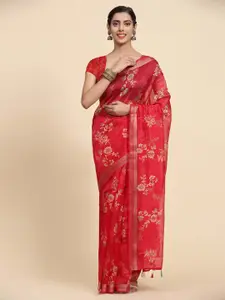 Vastrasky Global Red Embellished Embroidered Silk Cotton Saree
