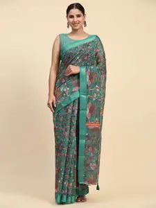 Vastrasky Global Floral Printed Kantha Work Silk Cotton Saree
