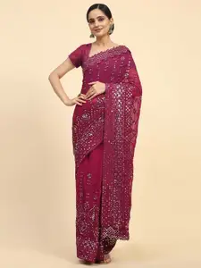 Vastrasky Global Floral Embroidered Sequinned Pure Georgette Saree