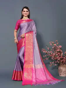 DWINI Lavender & Pink Woven Design Zari Silk Cotton Dharmavaram Saree