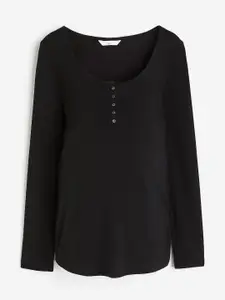 H&M Women MAMA Before & After Ribbed Henley Top
