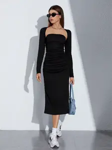 StyleCast Black Square Neck Sheath Midi Dress
