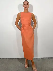 StyleCast Orange-Coloured Sleeveless Linen Maxi Dress