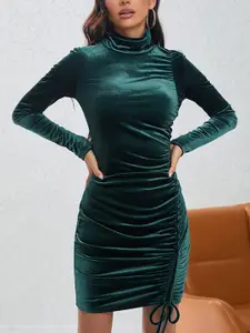 StyleCast Green High Neck Ruched Bodycon Above knee Dress