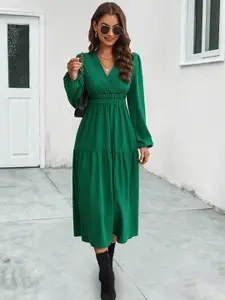 StyleCast Green Puff Sleeve Tiered A-Line Midi Dress