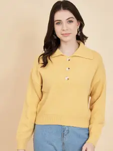 BROOWL Women Yellow Woollen Pullover