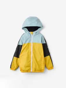 The Souled Store Boys Yellow Blue Colourblocked Lightweight Open Front Jacket
