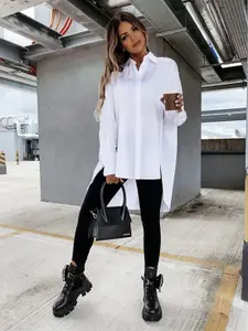 StyleCast White Longline High Low Casual Shirt