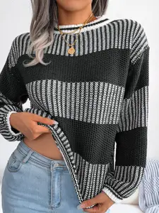 StyleCast Black Colourblocked Long Sleeves Pullover Sweater