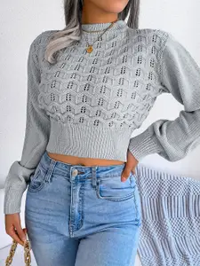 StyleCast Grey Cable Knit High Neck Pullover Sweater