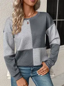 StyleCast Grey Colourblocked Round Neck Long Sleeves Sweatshirt