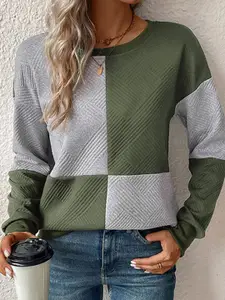 StyleCast Green Colourblocked Round Neck Long Sleeves Sweatshirt