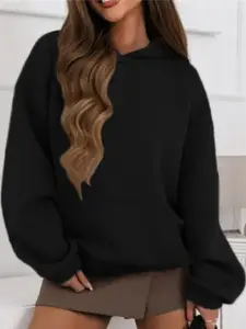 StyleCast Black Hooded Terry Pullover Sweatshirt