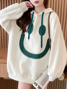 StyleCast White Graphic Printed Hooded Long Sleeves Cotton Pullover