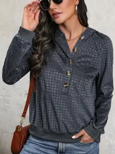 StyleCast Grey Self Design Hooded Sweatshirt
