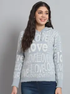 Chemistry Typography Printed Hooded Woolen Pullover Sweater