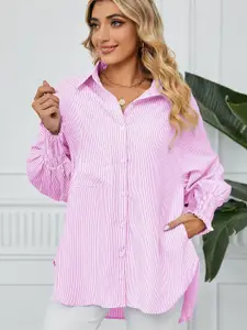 StyleCast Pink Striped Longline Casual Shirt