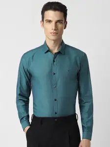 V Dot Slim Fit Spread Collar Long Sleeves Pure Cotton Party Shirt