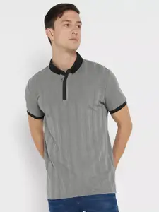Maniac Striped Polo Collar Cotton Slim Fit T-shirt