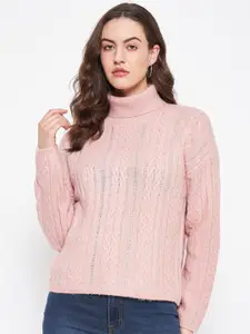Madame Cable Knit Self Design Turtle Neck Pullover