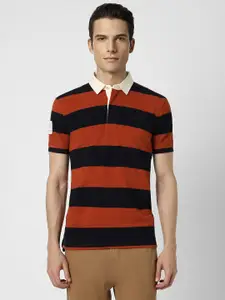 Van Heusen Sport Men Red Striped Polo Collar T-shirt