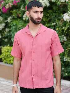 Tistabene Men Pink Striped Casual Shirt