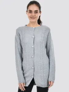 American Eye Cable Knit Self Design Acrylic Longline Cardigan Sweater