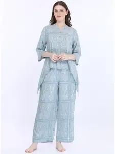 MAYSIXTY Ethnic Motifs Printed Mandarin Collar Night suit